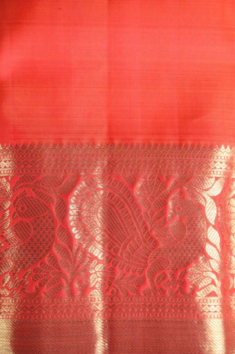 Candy Orange Kanchipuram Silk Sarees with Gold Zari Rudhracham Mottif view 3