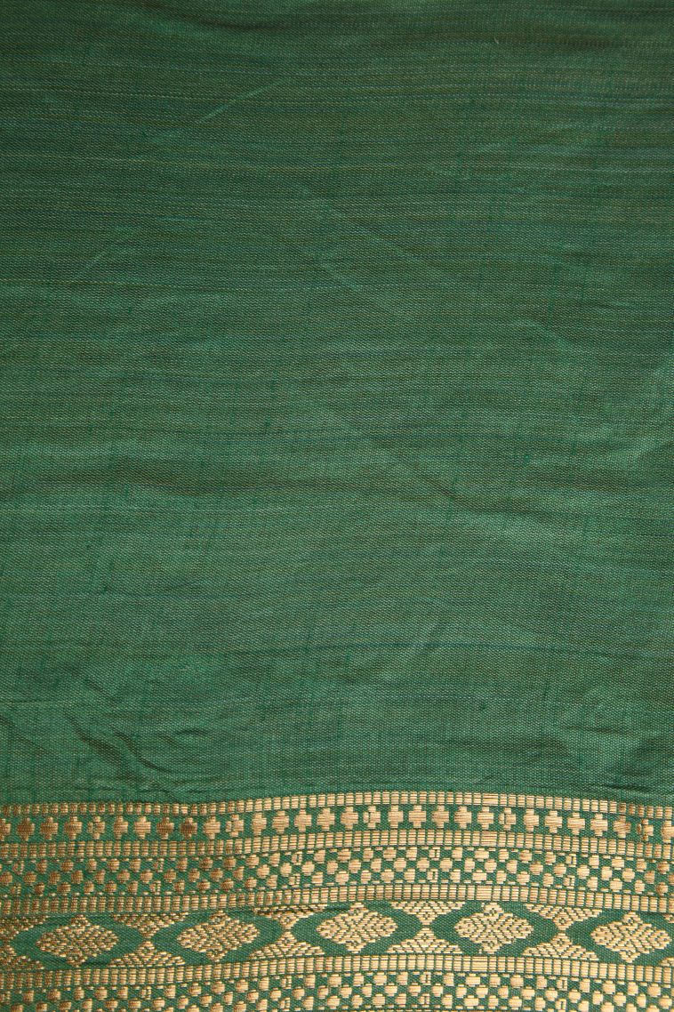 Basil Green Semi Raw Silk Printed Gold Zari with Leaf Pattern view 3