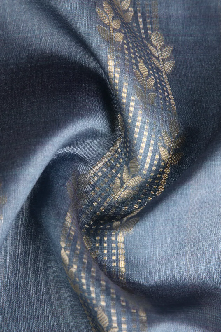 Aegean Blue Tussar Saree with Antic Zari Floral Patterns view 4