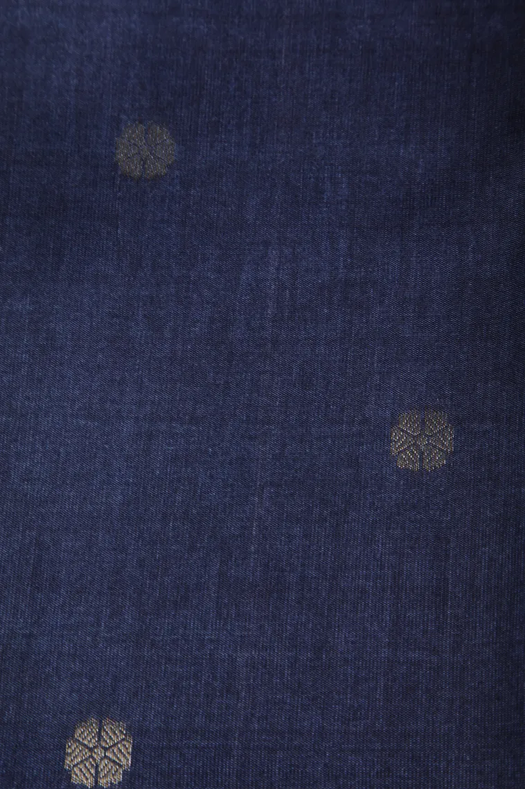 Aegean Blue Tussar Saree with Antic Zari Floral Patterns view 3