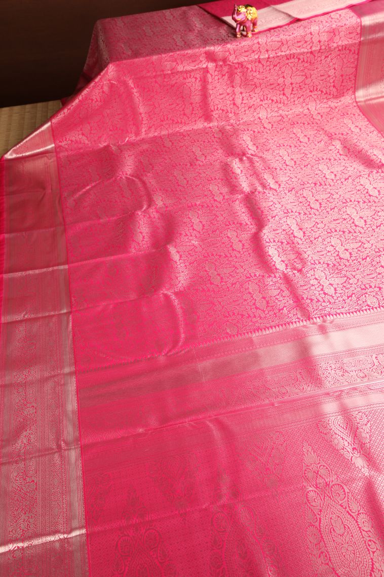 Punch Pink Apoorva Silk Sarees Gold Zari with Floral Patterns view 2