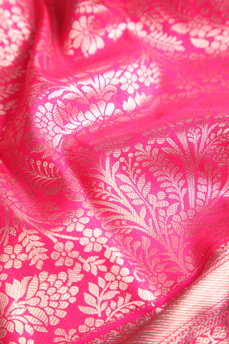 Punch Pink Apoorva Silk Sarees Gold Zari with Floral Patterns view 4