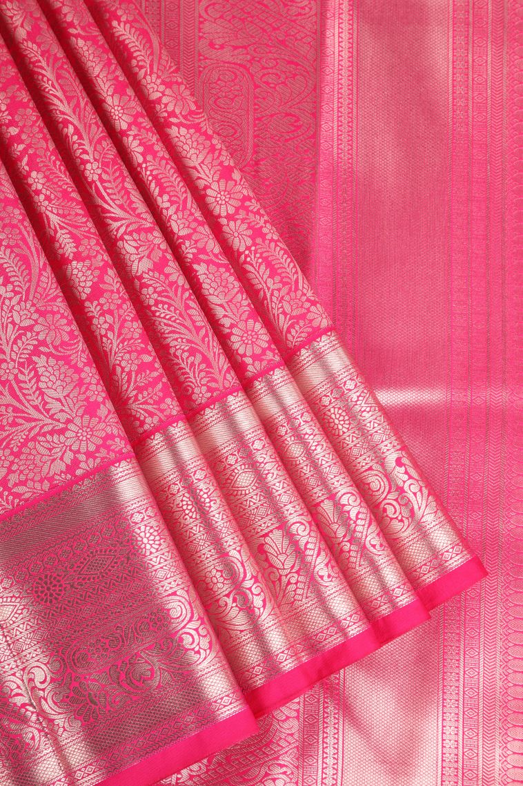 Punch Pink Apoorva Silk Sarees Gold Zari with Floral Patterns