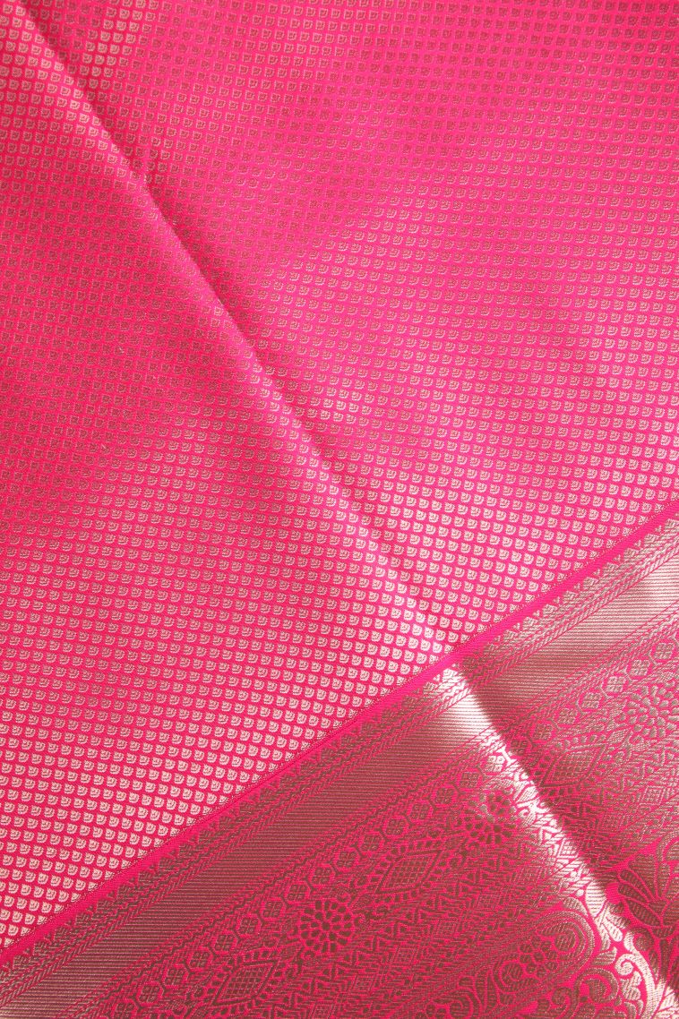 Punch Pink Apoorva Silk Sarees Gold Zari with Floral Patterns view 3