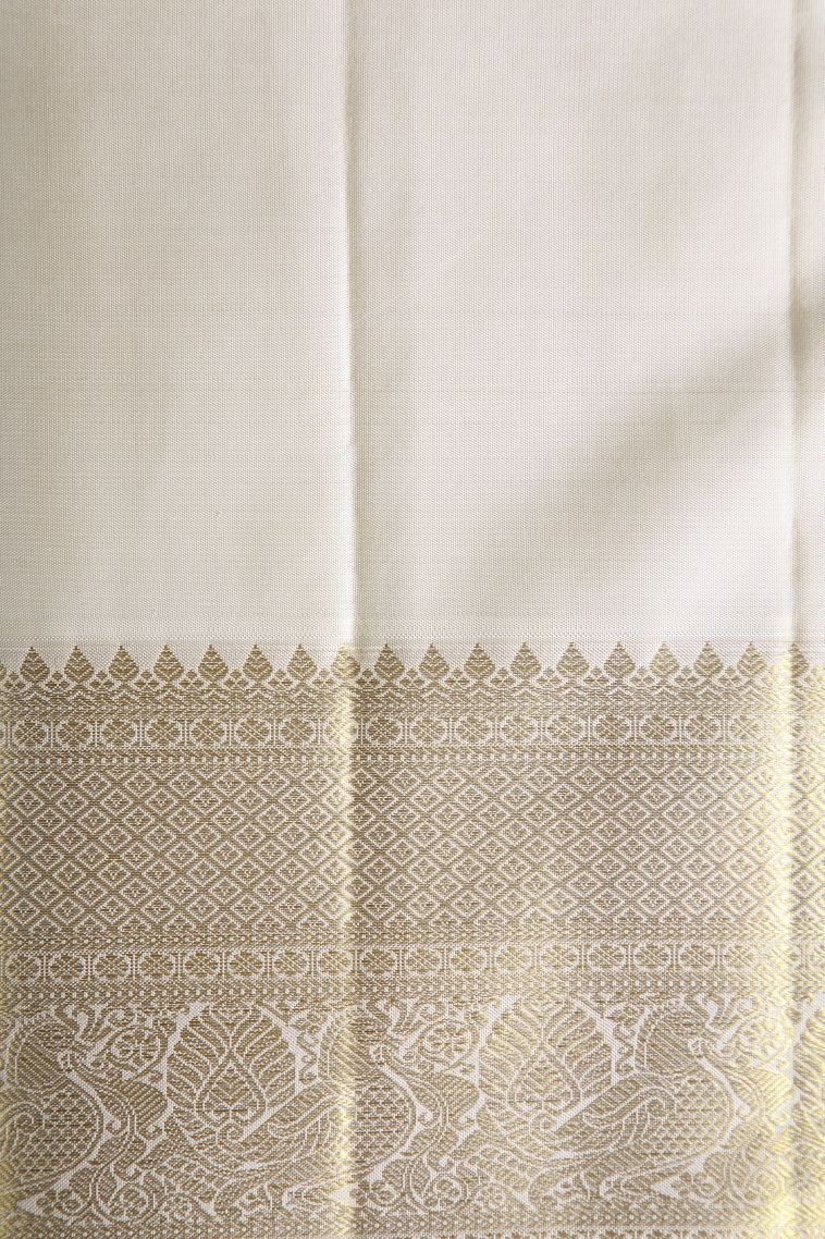 Cream White Kanchipuram Silk Sarees with Gold Zari Jacquard view 3