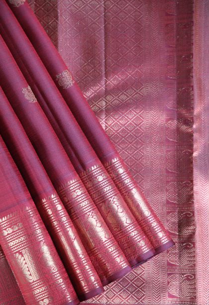 Cherry Red Kanchipuram Silk Sarees with Gold Zari Peacock Motifs