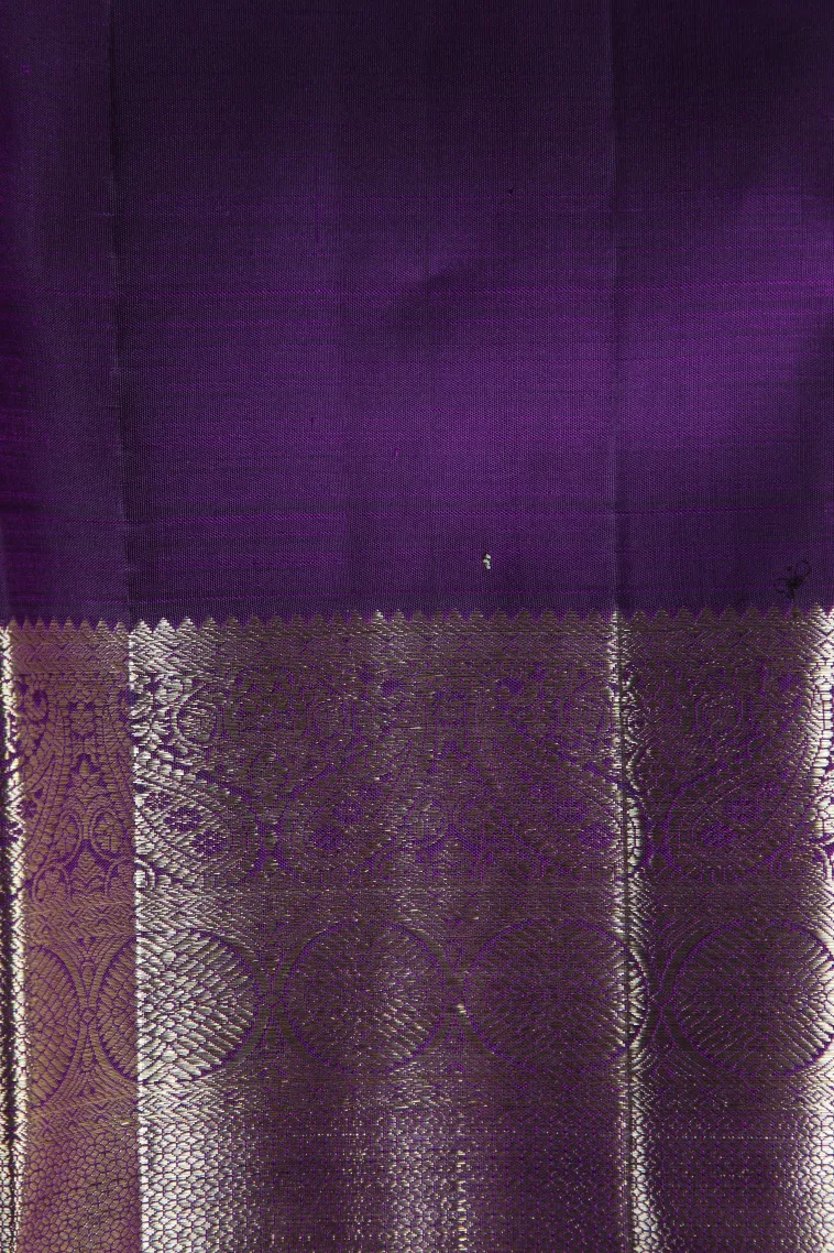 Mauve Purple Kanchipuram Silk Sarees with Gold Zari Small Checks Pattern view 3