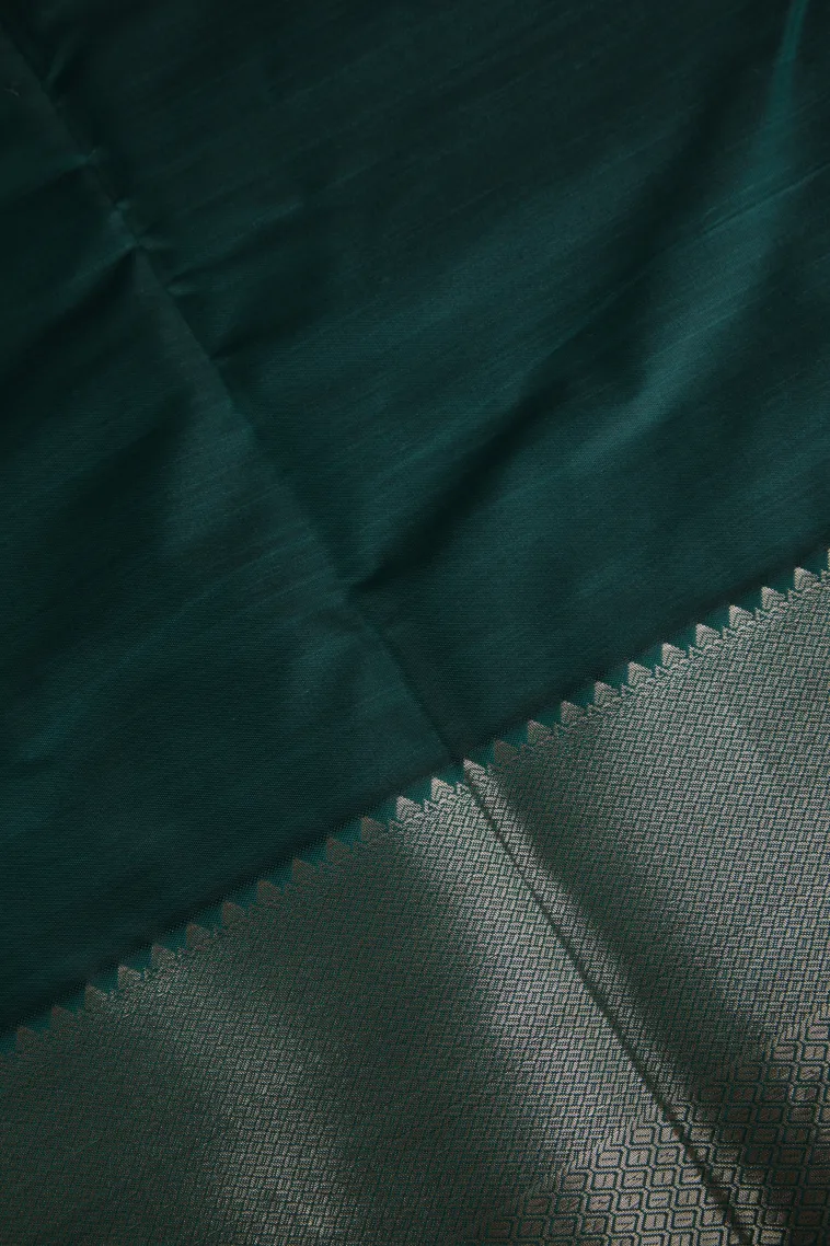 Ocean Blue Soft Silk Sarees with Bronze Zari Floral Patterns view 3