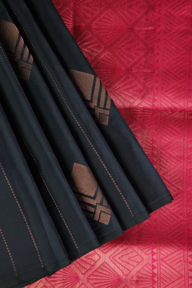Aegean Blue Soft Silk Saree with Copper Zari Straipes And Puttas