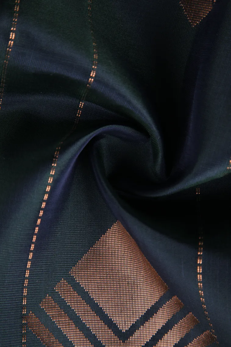 Aegean Blue Soft Silk Saree with Copper Zari Straipes And Puttas view 4