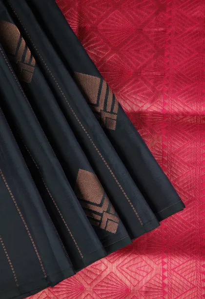 Aegean Blue Soft Silk Saree with Copper Zari Straipes And Puttas