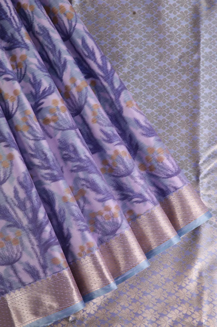 Lavender Purple Soft Silk Sarees with Bronze Zari Floral Patterns