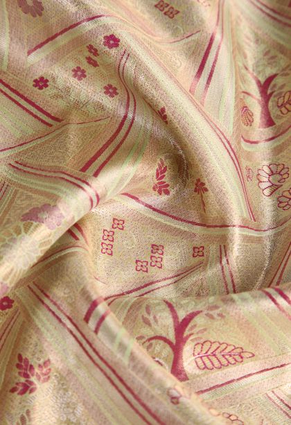 Pistachio Green Apoorva Silk Sarees with Copper Zari Geometric Shapes