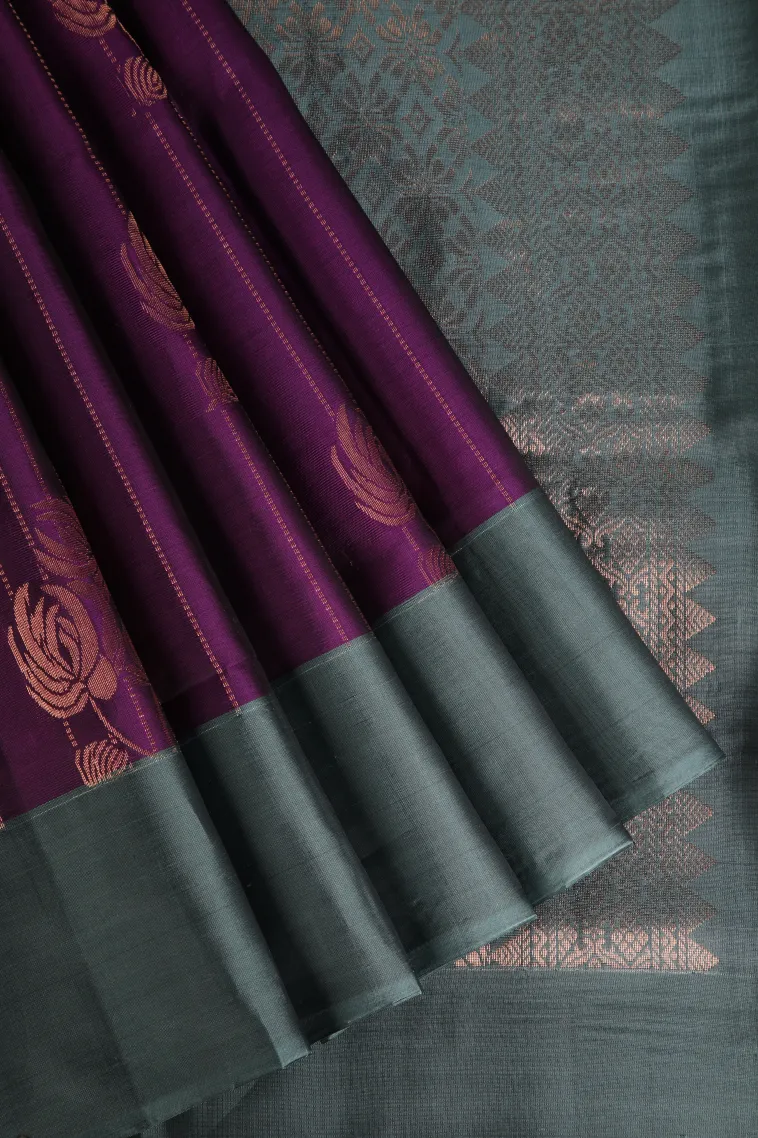Viola Purple Soft Silk Saree with Copper Zari Straipes And Puttas