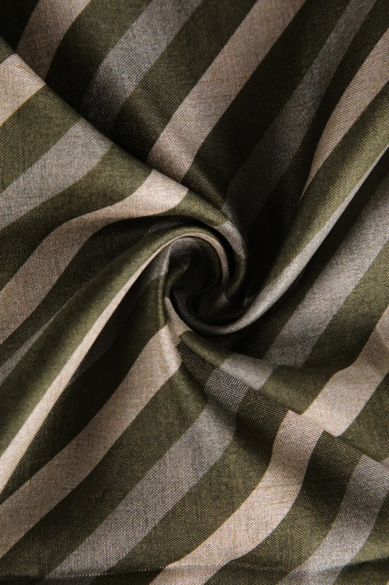Olive Green Semi Raw Silk Printed Without Zari With Cross Straipes view 4