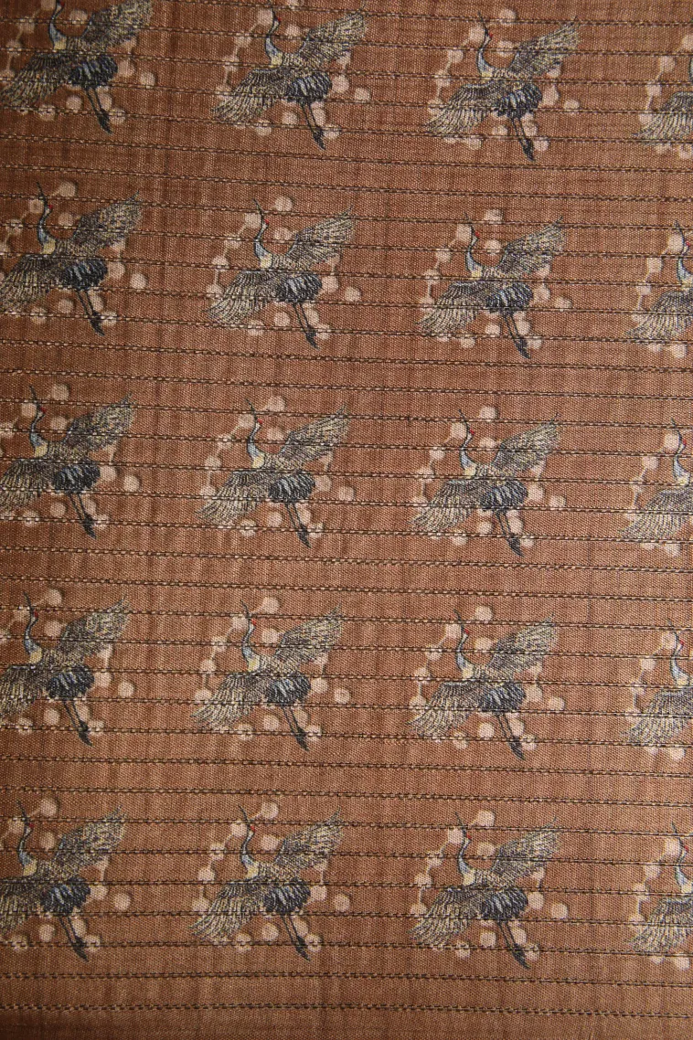Peanut Brown Tussar Saree Without Zari With Birds Mottif view 3