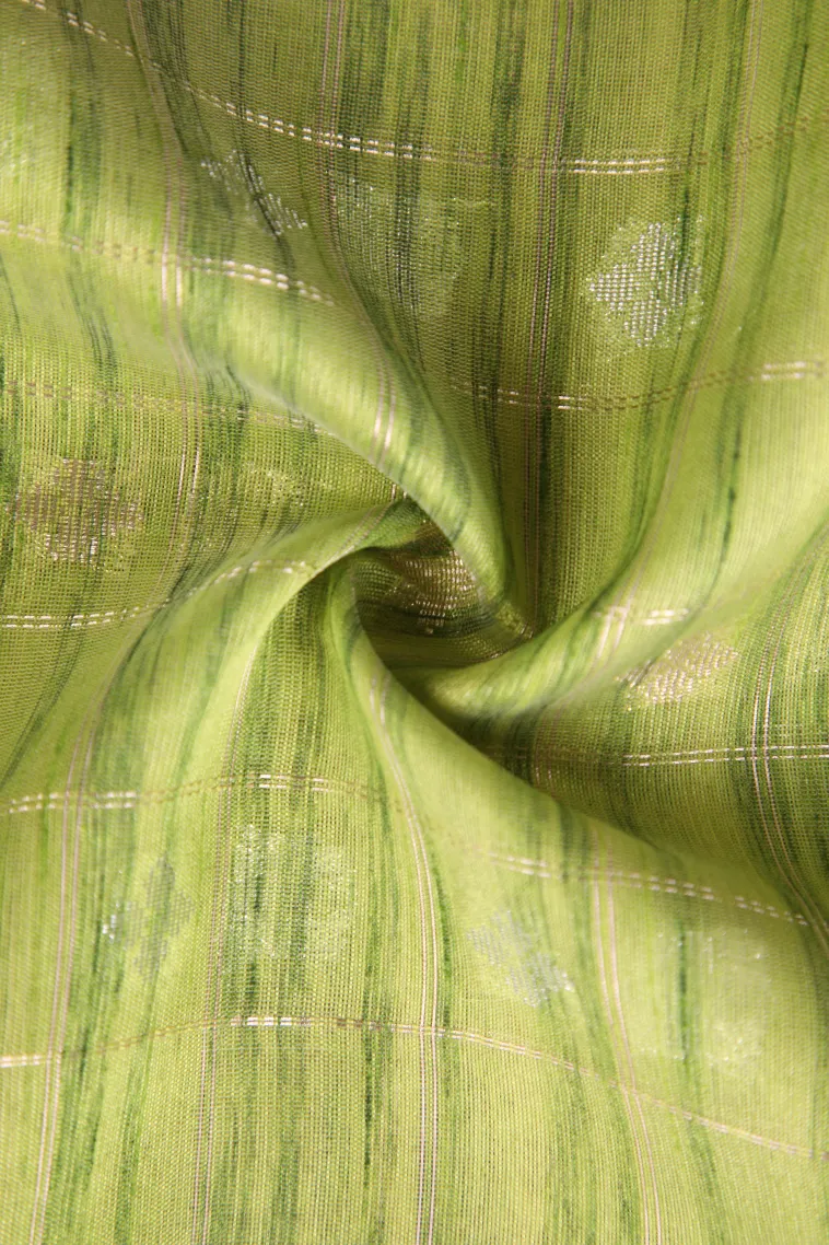 Olive Green Raw Silk Sarees with Gold And Silver Zari Checks And Puttas view 4