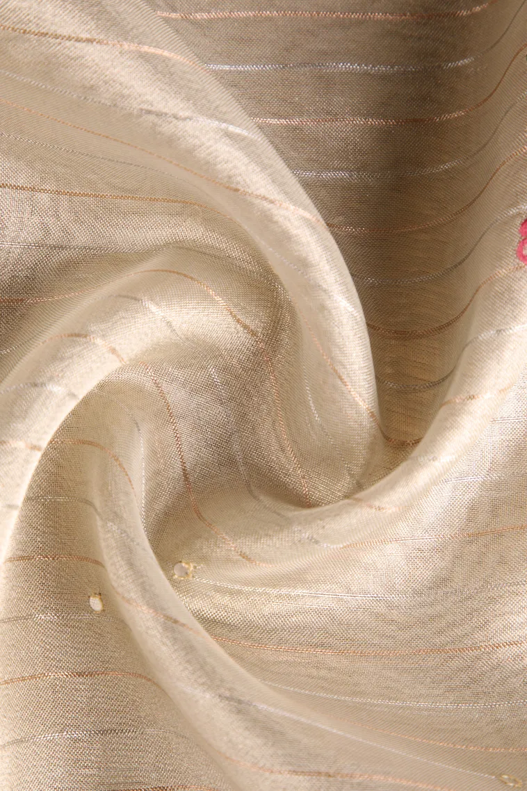 Pistachio Green Organza Saree Without Zari With Floral Puttas Embroidary view 4