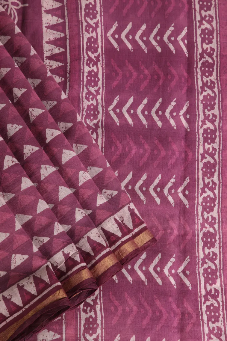 Magenta Purple Chanderi Cotton Sarees Without Zari With Geometric Shapes