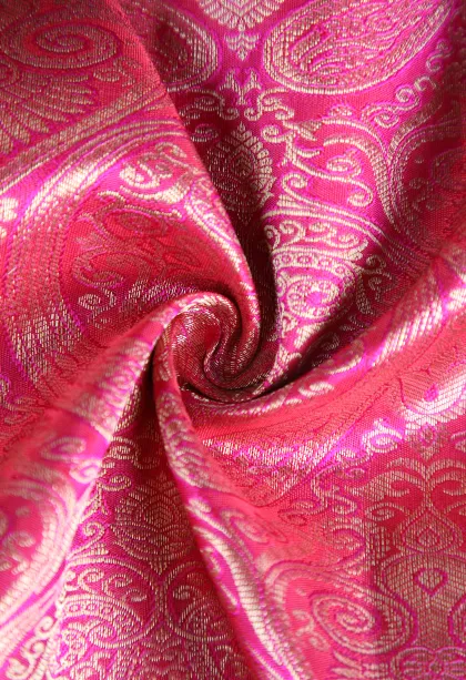 Punch Pink Kanchipuram Silk Sarees with Gold Zari Floral Patterns