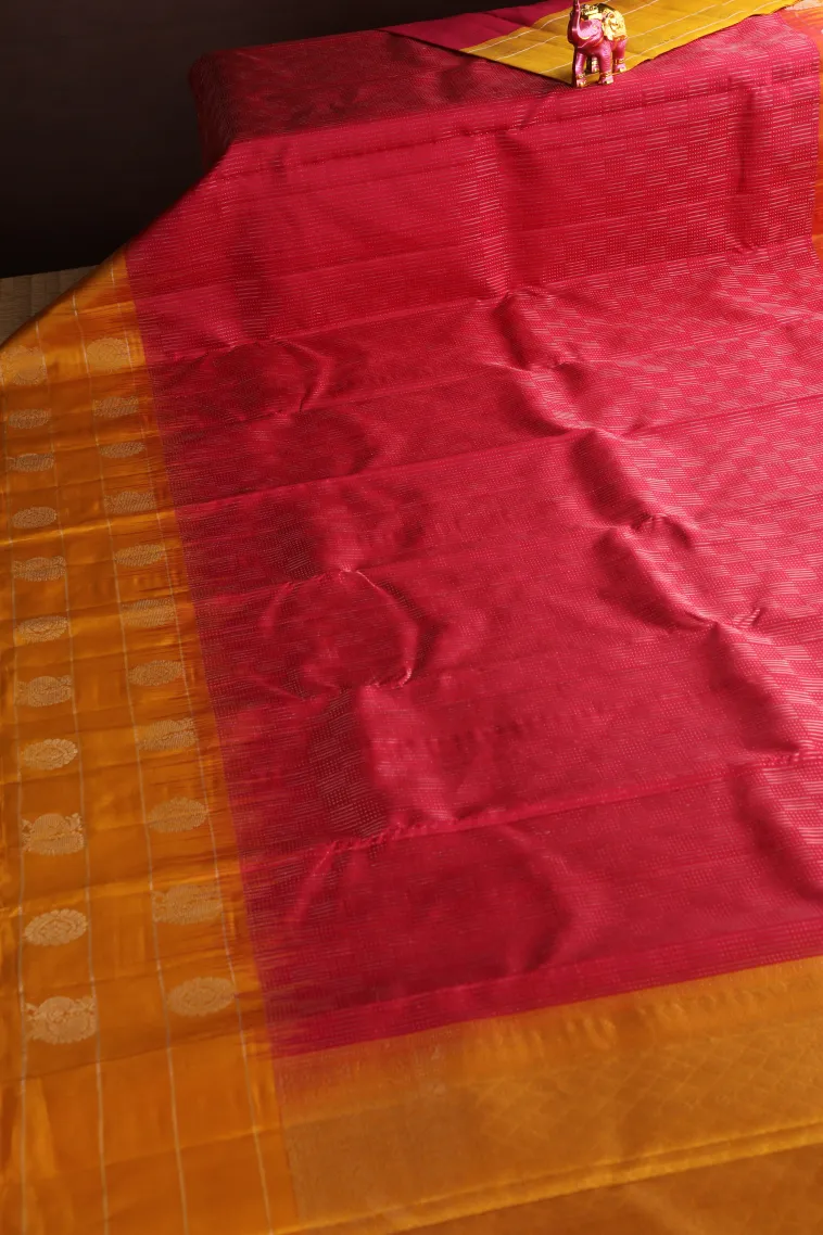 Strawberry Pink Soft Silk Saree with Silver Zari Stripes view 2
