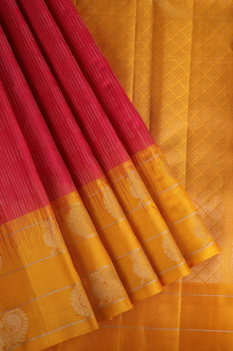 Strawberry Pink Soft Silk Saree with Silver Zari Stripes