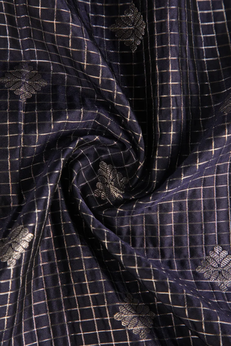 Indigo Blue Apoorva Silk Sarees with Silver Zari Checks And Puttas view 4