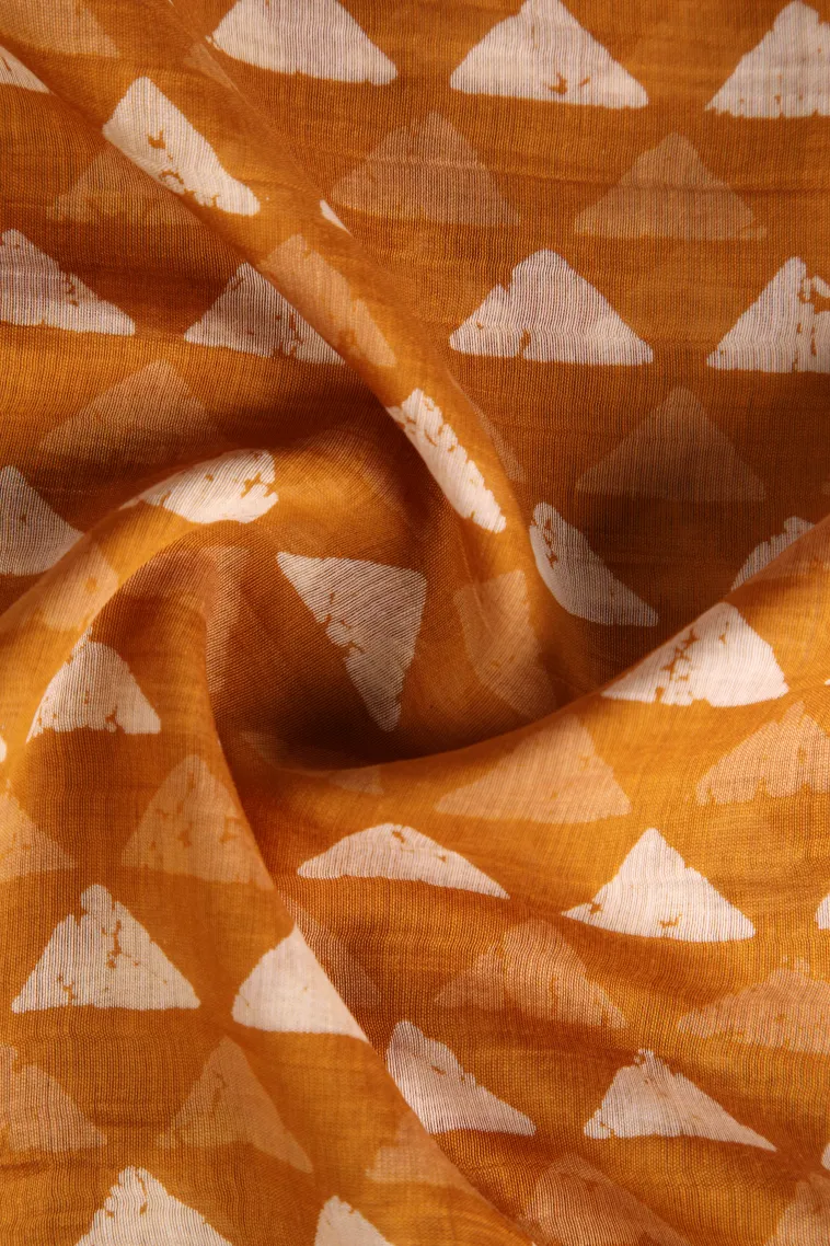 Sandstone Orange Chanderi Cotton Sarees Without Zari With Geometric Shapes view 4