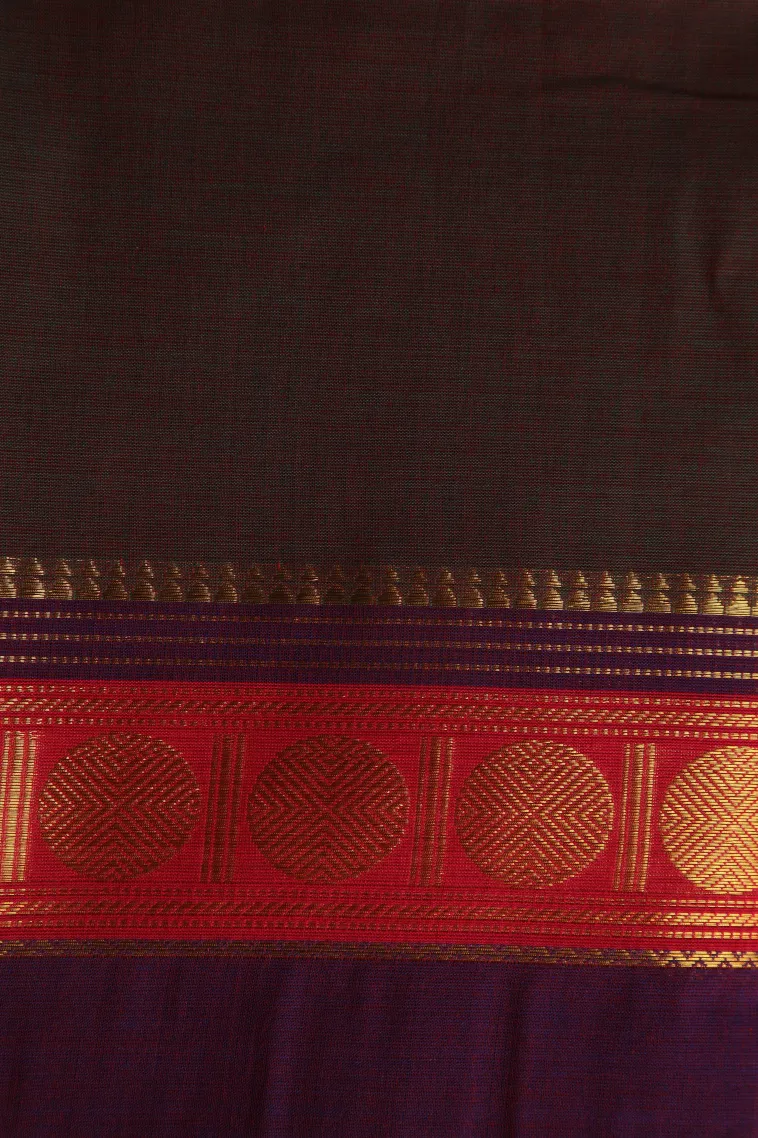 Gingerbread Brown Chettinad Cotton Sarees with Gold Zari Plain view 3