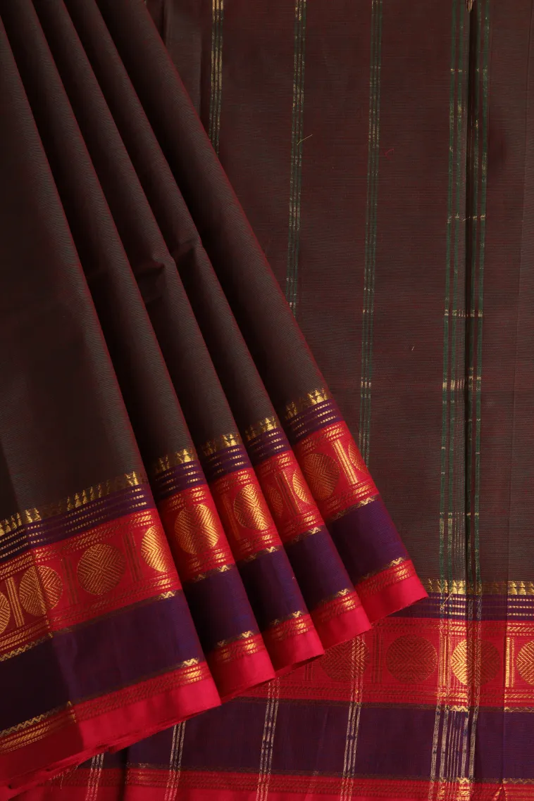 Gingerbread Brown Chettinad Cotton Sarees with Gold Zari Plain