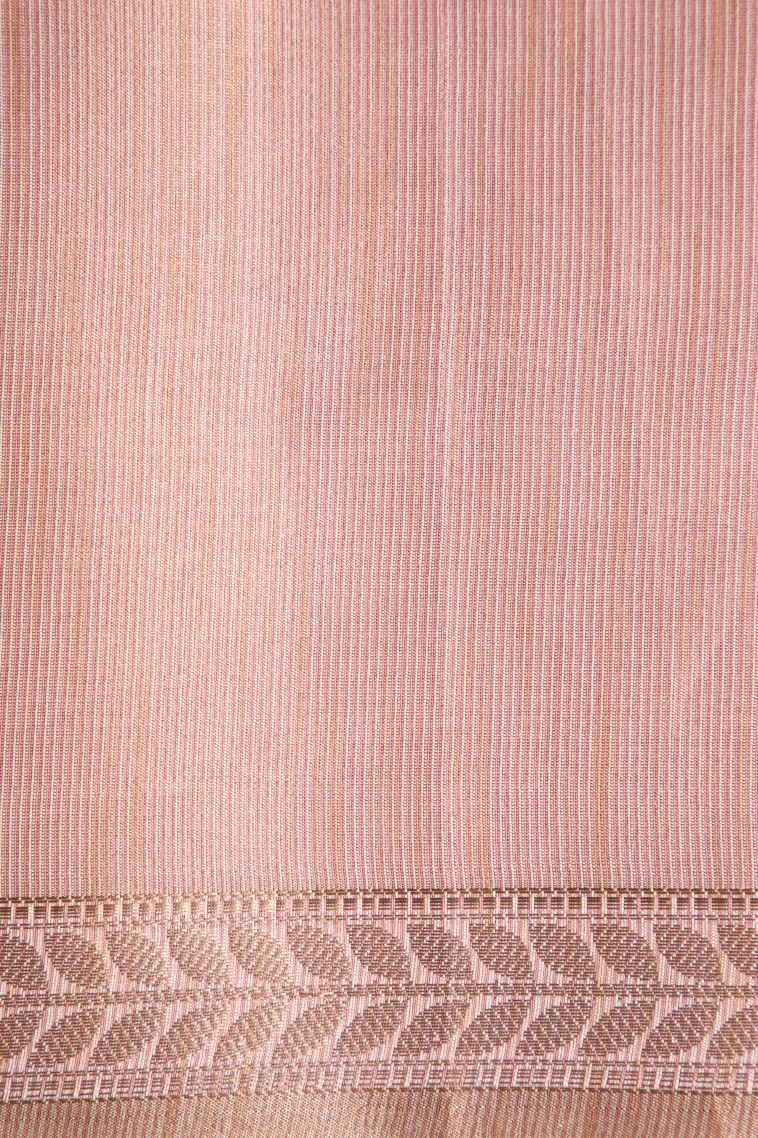 Salmon Pink Organza Saree Without Zari With Floral Puttas Embroidary view 3