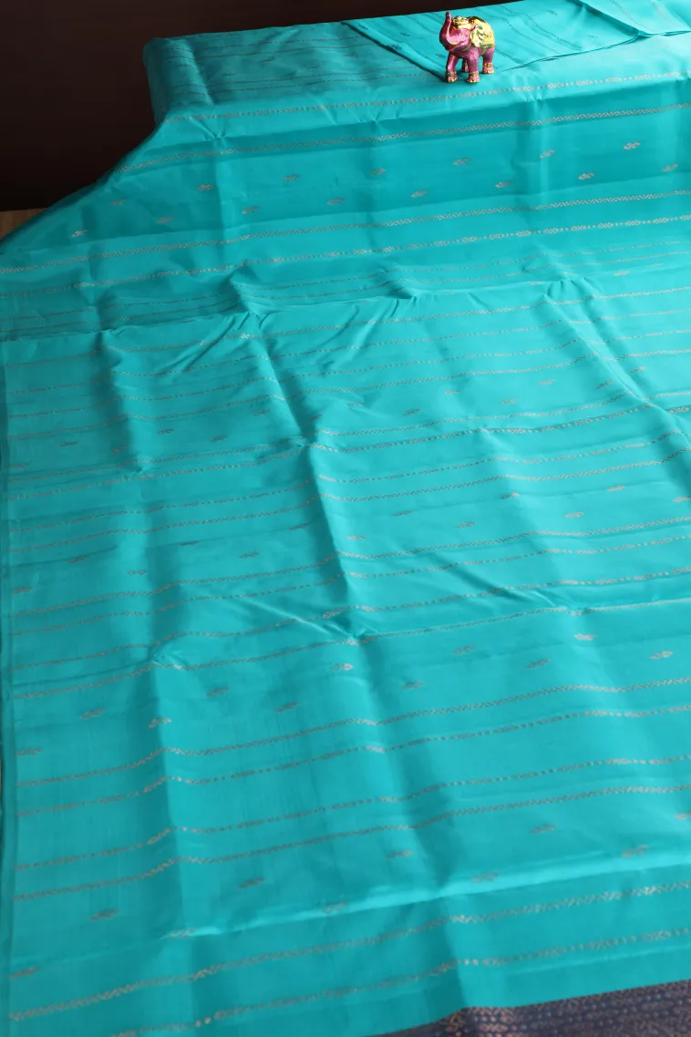 Arctic Blue Soft Silk Saree with Copper Zari Straipes And Puttas view 2