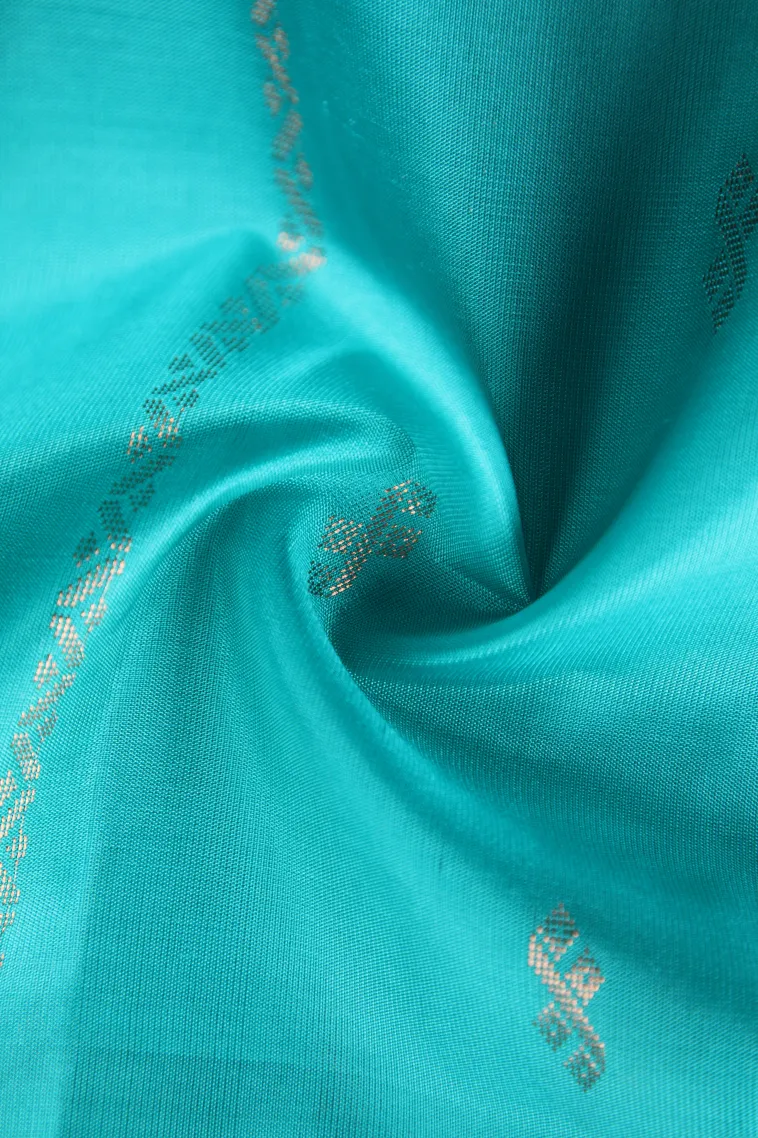 Arctic Blue Soft Silk Saree with Copper Zari Straipes And Puttas view 4