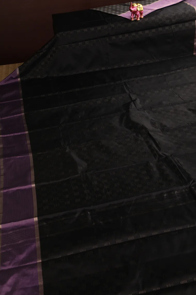 Asphalt Black Arani Silk Sarees with Gold Zari Horizontal Model view 2