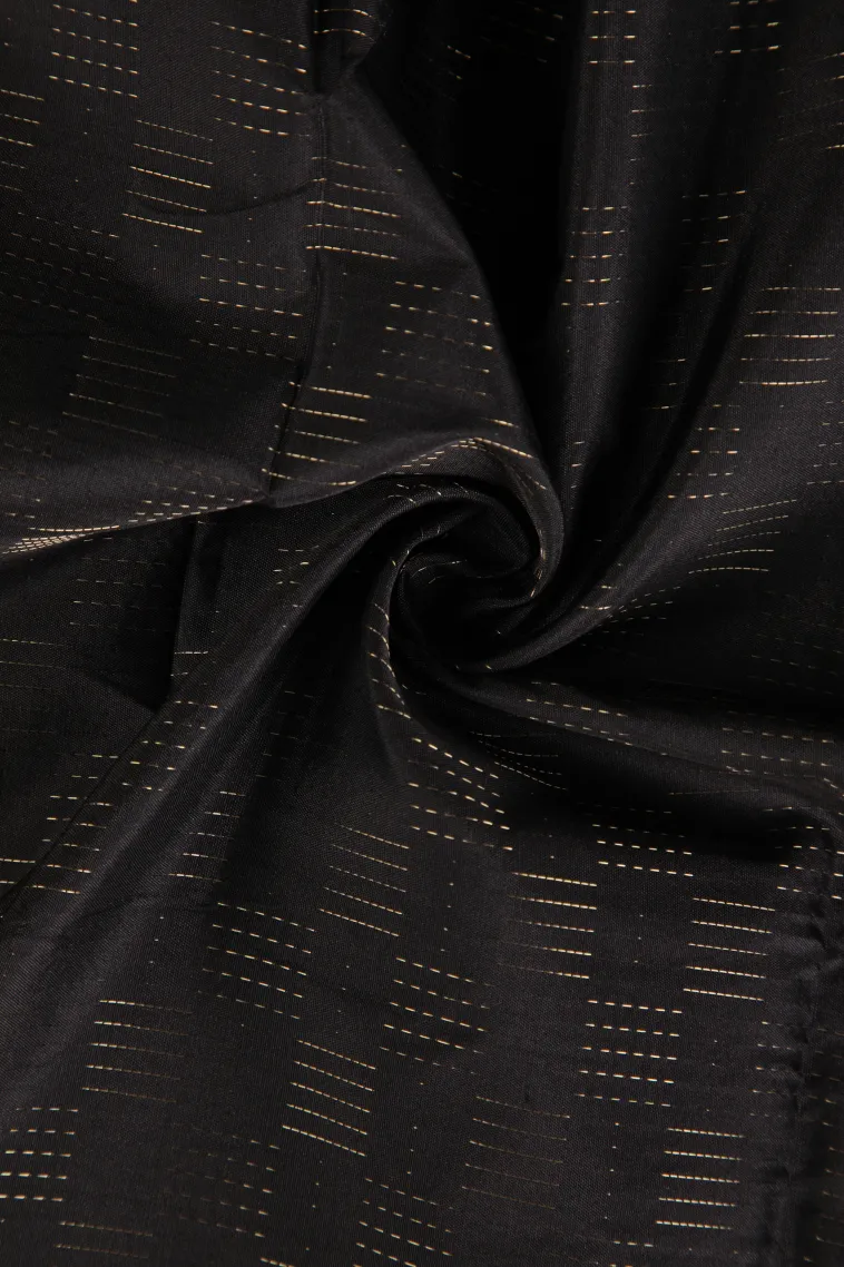 Asphalt Black Arani Silk Sarees with Gold Zari Horizontal Model view 4