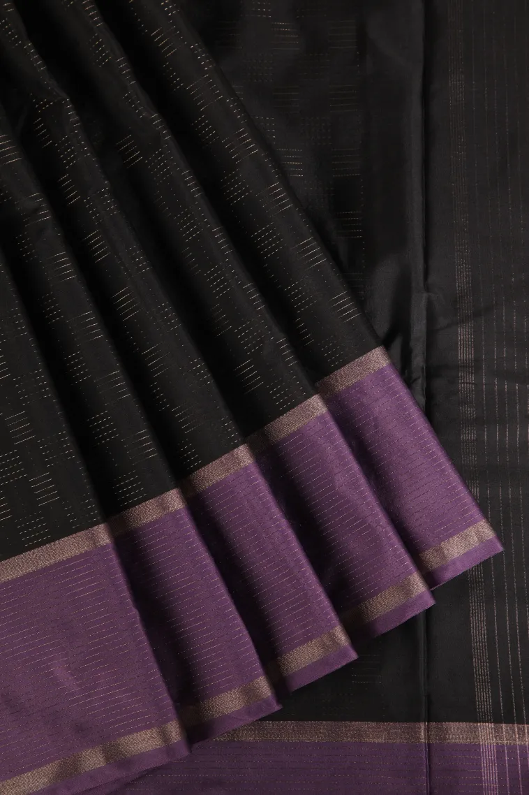 Asphalt Black Arani Silk Sarees with Gold Zari Horizontal Model