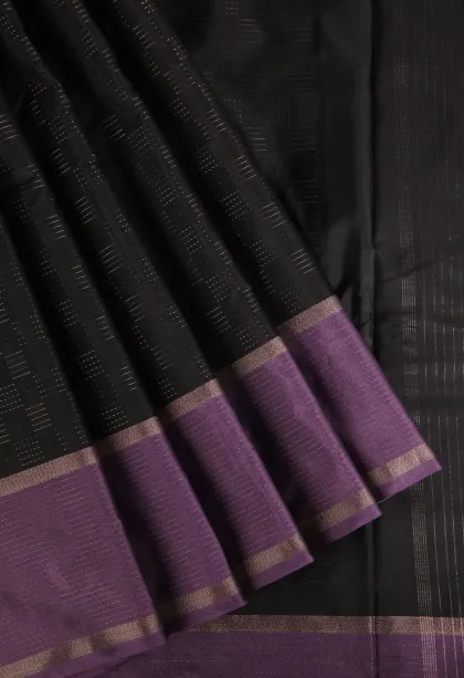 Asphalt Black Arani Silk Sarees with Gold Zari Horizontal Model