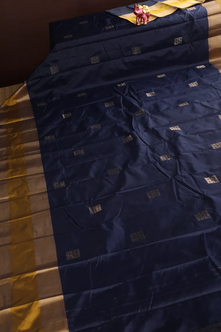 Berry Blue Arani Silk Sarees with Gold Zari Puttas view 2