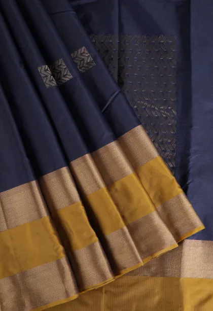 Berry Blue Arani Silk Sarees with Gold Zari Puttas