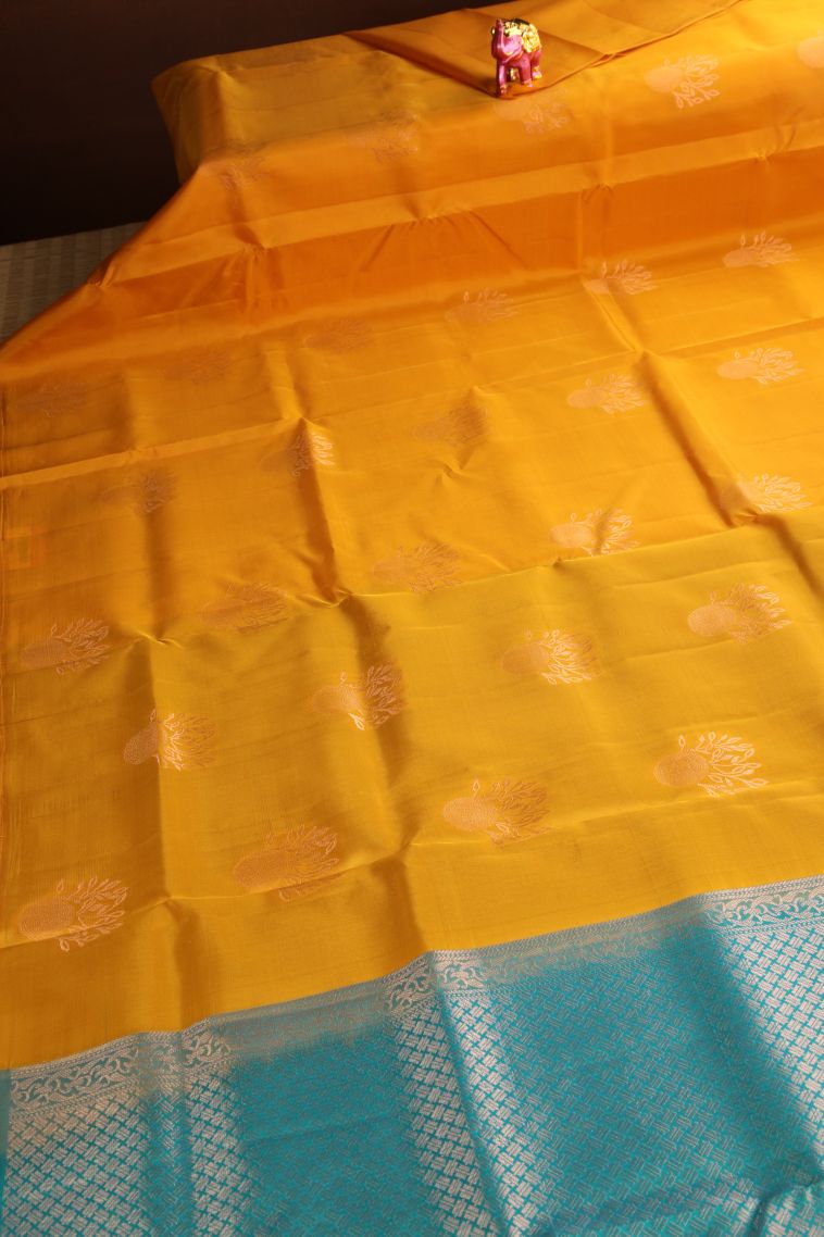 Apricot Orange Soft Silk Saree Copper Zari with Floral Patterns view 2