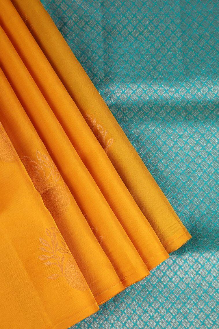 Apricot Orange Soft Silk Saree Copper Zari with Floral Patterns view 1