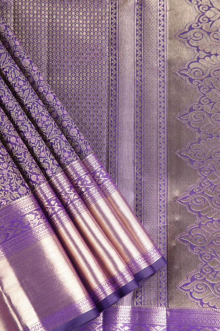 Mauve Purple Kanchipuram Silk Sarees with Gold Zari Floral Patterns