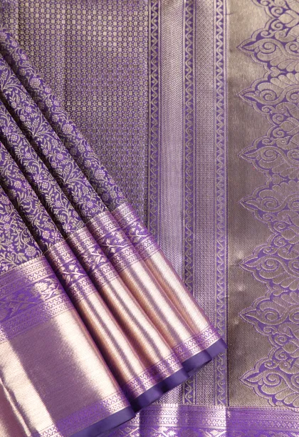 Mauve Purple Kanchipuram Silk Sarees with Gold Zari Floral Patterns