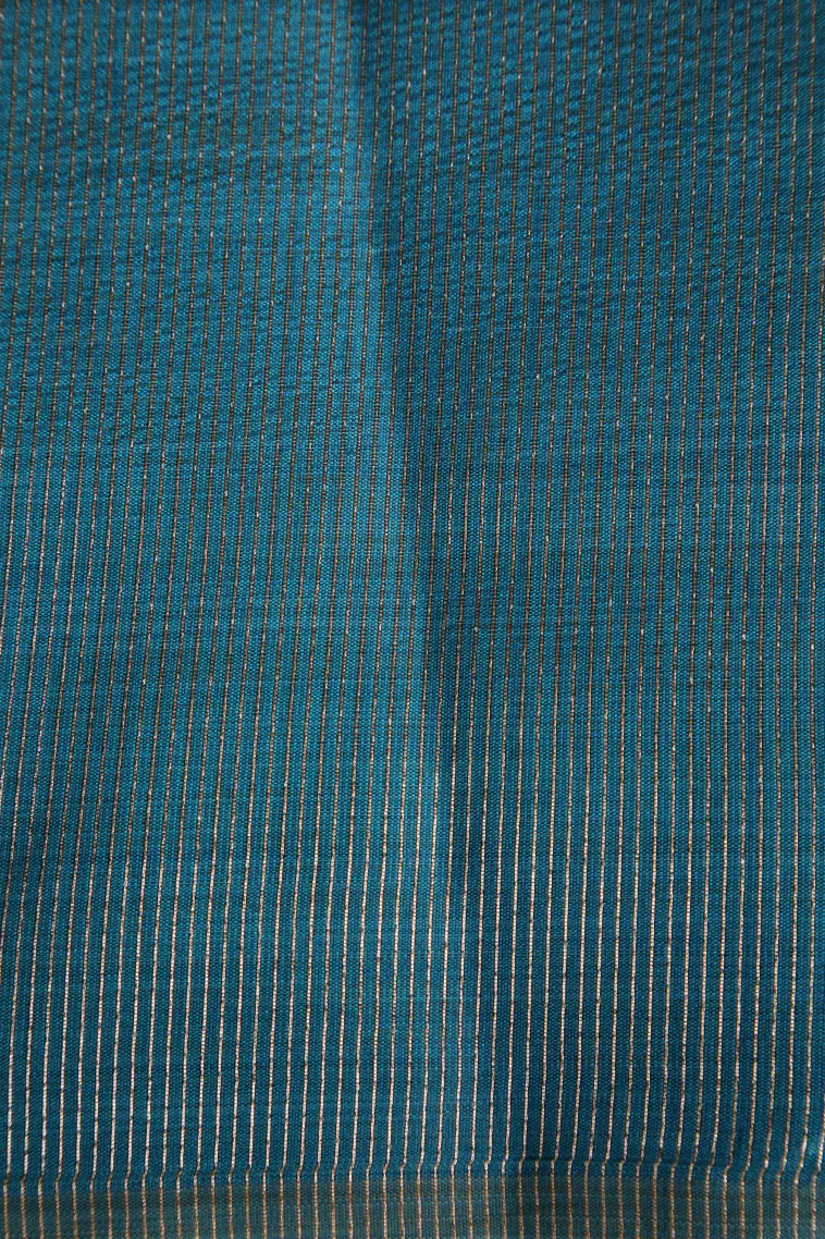 Cerulean Blue Raw Silk Sarees with Antic Zari Puttas view 3