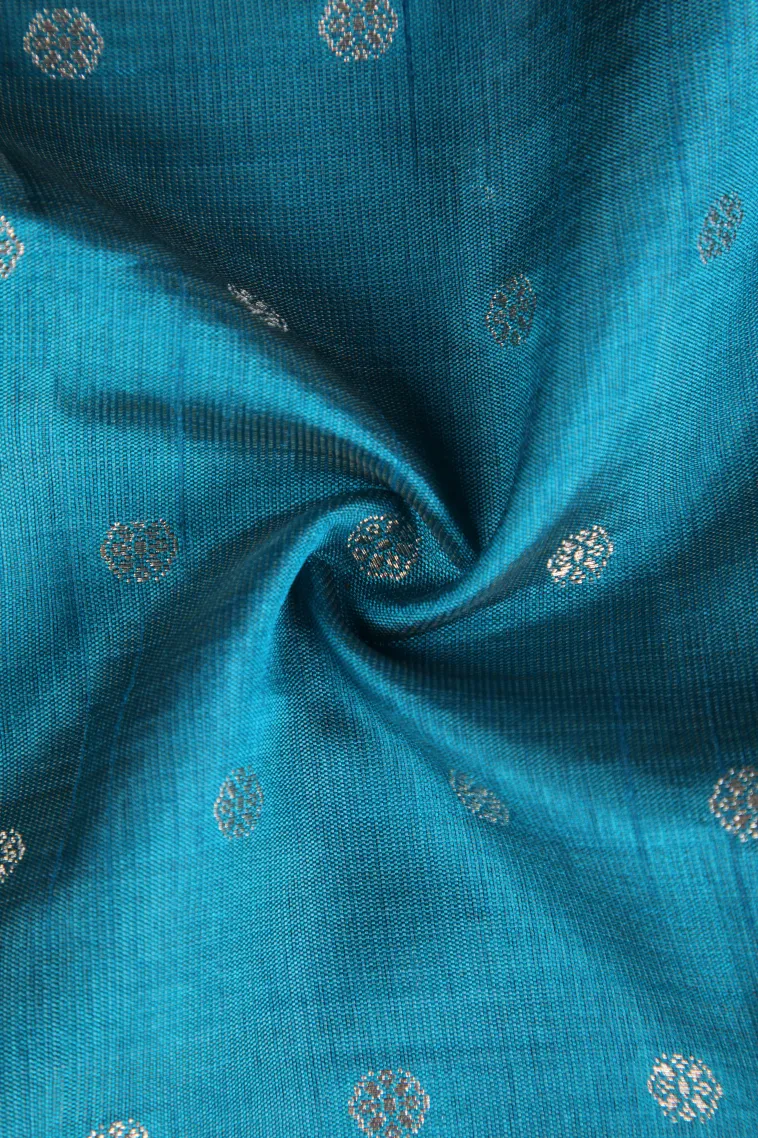 Cerulean Blue Raw Silk Sarees with Antic Zari Puttas view 4