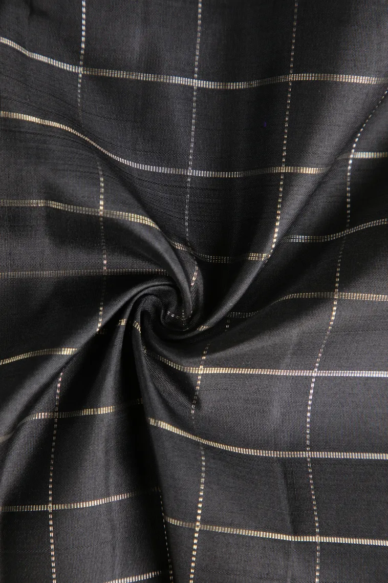 Rock Black Kanchipuram Silk Sarees with Silver Zari Checks view 4