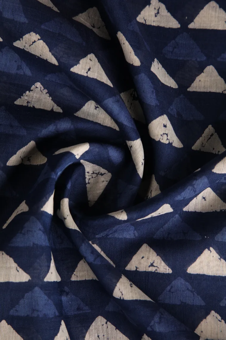 Admiral Blue Chanderi Cotton Sarees Without Zari With Geometric Shapes view 4