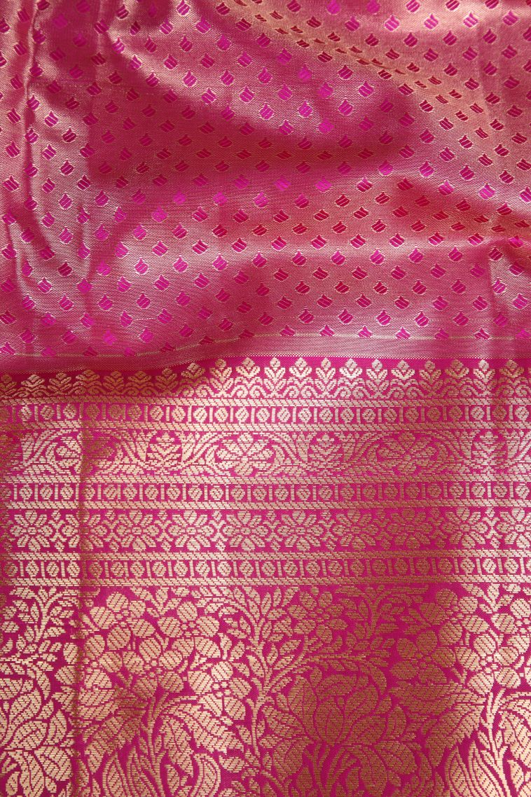 Vanilla Custard Yellow Apoorva Silk Sarees Copper Zari with Floral Patterns view 3