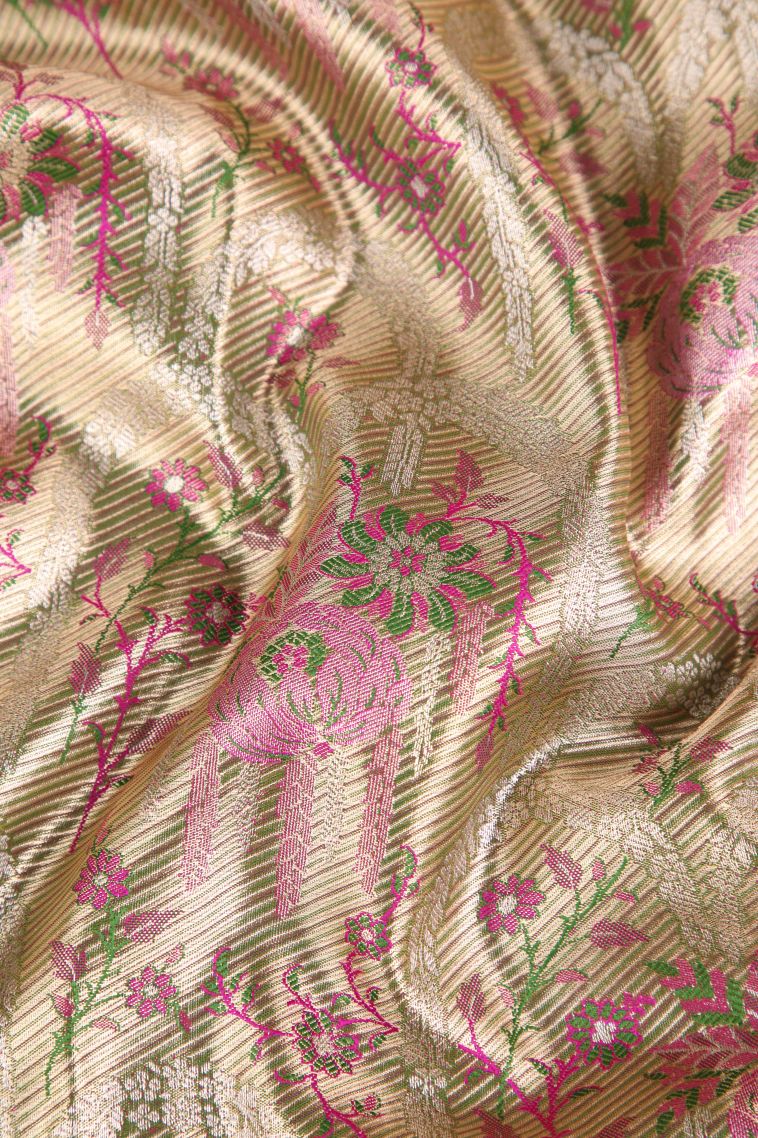 Vanilla Custard Yellow Apoorva Silk Sarees Copper Zari with Floral Patterns view 4
