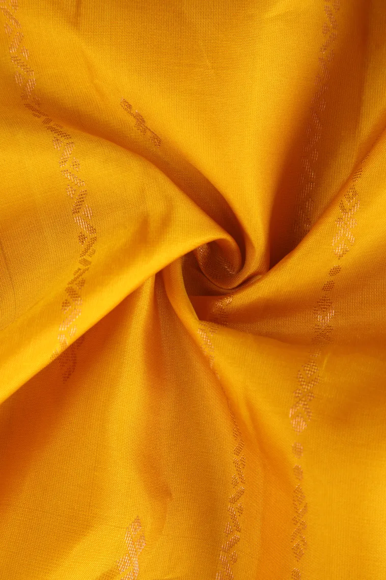 Lemon Yellow Soft Silk Saree with Copper Zari Straipes And Puttas view 4